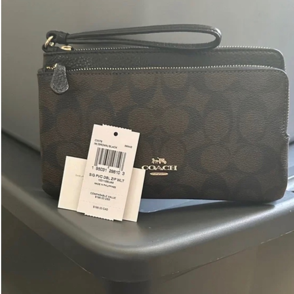 Coach Dark Brown & Black Wristlet